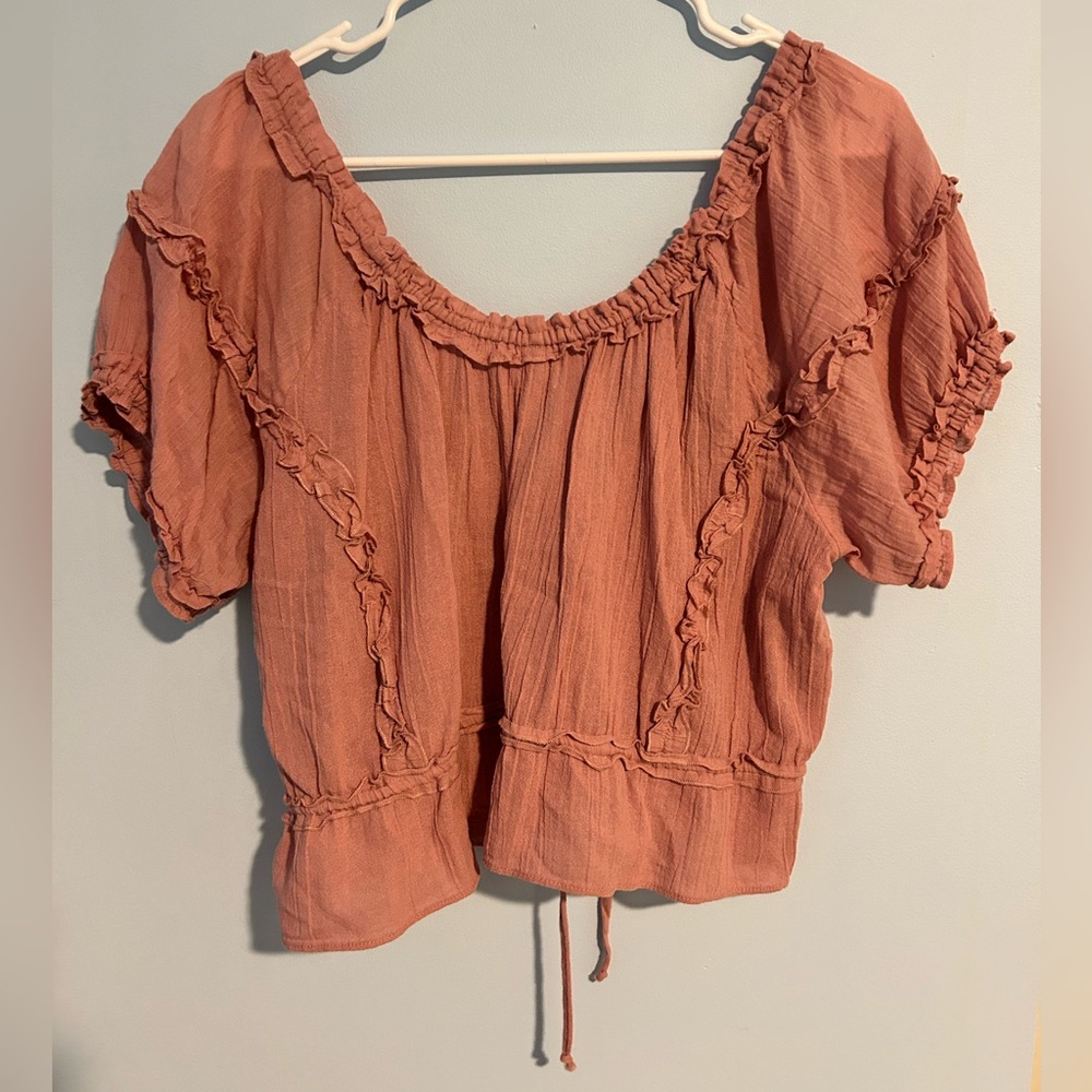Free People Dusty Rose Ruffled Cropped Shirt - Picture 3 of 6